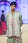 Buy_PUNIT BALANA_Green Kurta And Bundi Satin Silk Printed Marodi Bandhani Set 