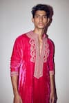 PUNIT BALANA_Pink Kurta Velvet Embroidered Marodi Work With Pant _at_Aza_Fashions