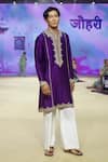 Shop_PUNIT BALANA_Purple Kurta Raw Silk Embroidered Marodi Work And Pant Set _at_Aza_Fashions