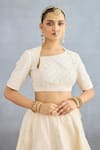 Buy_Torani_Ivory Jeni Silk Embroidered Pearl Asymmetric Mehre Zara Lehenga Set 