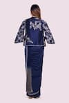 Shop_Onaya_Blue Silk Sequins, Beads Open Neck, Pre-stitched Saree Embellished Jacket Set _at_Aza_Fashions