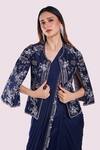 Buy_Onaya_Blue Silk Sequins, Beads Open Neck, Pre-stitched Saree Embellished Jacket Set _Online_at_Aza_Fashions