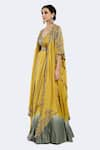 Onaya_Yellow Silk Embroidered Bead Cape Open Sequin Lehenga Saree Set _Online_at_Aza_Fashions