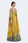 Buy_Onaya_Yellow Silk Embroidered Bead Cape Open Sequin Lehenga Saree Set _Online_at_Aza_Fashions