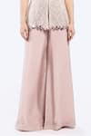 Onaya_Pink Crepe Embellished Mirrorwork Mandarin Collar Short Kurta With Flared Pant _Online_at_Aza_Fashions