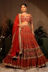 Buy_Neeta Lulla_Orange Chanderi Silk Printed Floral Sweetheart Satvang Pleated Lehenga Set _at_Aza_Fashions