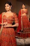 Neeta Lulla_Orange Chanderi Silk Printed Floral Sweetheart Satvang Pleated Lehenga Set _Online_at_Aza_Fashions