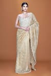 Buy_Neeta Lulla_Gold Embroidery Thread Scoop Neck Tishya Saree With Bustier _at_Aza_Fashions