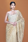 Buy_Neeta Lulla_Gold Embroidery Thread Scoop Neck Tishya Saree With Bustier _Online_at_Aza_Fashions