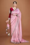 Buy_Neeta Lulla_Pink Silk Embroidery Mirror V Neck Aanya Gota Patti Border Saree With Blouse _at_Aza_Fashions