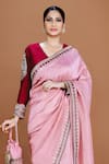 Neeta Lulla_Pink Silk Embroidery Mirror V Neck Aanya Gota Patti Border Saree With Blouse _Online_at_Aza_Fashions