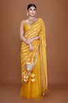 Buy_Neeta Lulla_Yellow Organza Woven Stripe Scoop Neck Urja Saree With Blouse _at_Aza_Fashions