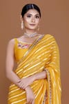 Buy_Neeta Lulla_Yellow Organza Woven Stripe Scoop Neck Urja Saree With Blouse _Online_at_Aza_Fashions