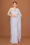 Buy_Neeta Lulla_Grey Organza Embroidery Mirror Scoop Neck Kashvi Border Saree With Blouse _at_Aza_Fashions