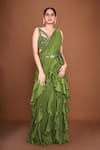 Buy_Neeta Lulla_Green Georgette Embroidery Zuri Ruffle Pre-stitched Saree With Work Blouse _at_Aza_Fashions