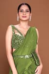 Neeta Lulla_Green Georgette Embroidery Zuri Ruffle Pre-stitched Saree With Work Blouse _Online_at_Aza_Fashions