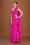 Neeta Lulla_Pink Organza Plain Sweetheart Neck Maeve Ruffle Pre-stitched Saree With Bustier _Online_at_Aza_Fashions