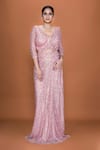 Buy_Neeta Lulla_Pink Tulle Embroidery Sequin V Neck Eliza Pre-stitched Saree With Blouse _at_Aza_Fashions