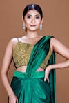 Neeta Lulla_Emerald Green Satin Embroidery Sequin Alina Pre-stitched Saree With Blouse _Online_at_Aza_Fashions