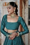 Shop_Safaa_Blue Vegan Silk Woven Floral Buttis Square Mirea Peacock Lehenga Set _at_Aza_Fashions