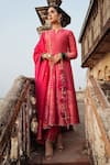 Buy_Safaa_Magenta Vegan Silk Woven Floral Buttis Notched Adeena Vine Anarkali Pant Set _Online_at_Aza_Fashions