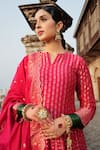 Shop_Safaa_Magenta Vegan Silk Woven Floral Buttis Notched Adeena Vine Anarkali Pant Set _Online_at_Aza_Fashions