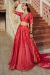 Buy_Safaa_Magenta Vegan Silk Woven Floral Buttis Plunge V Neck Heera Paisley Lehenga Set _Online_at_Aza_Fashions