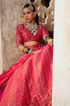 Shop_Safaa_Magenta Vegan Silk Woven Floral Buttis Plunge V Neck Heera Paisley Lehenga Set _at_Aza_Fashions