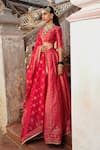 Safaa_Magenta Vegan Silk Woven Floral Buttis Plunge V Neck Heera Paisley Lehenga Set _at_Aza_Fashions