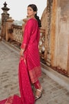 Safaa_Magenta Vegan Silk Woven Floral Buttis Notched Nameh Kurta Pant Set _Online_at_Aza_Fashions