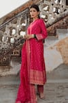 Shop_Safaa_Magenta Vegan Silk Woven Floral Buttis Notched Nameh Kurta Pant Set _Online_at_Aza_Fashions