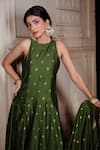 Shop_Safaa_Green Vegan Silk Woven Floral Buttis Round Behnaaz Jaal Anarkali Pant Set _at_Aza_Fashions