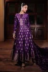 Buy_Safaa_Purple Vegan Silk Woven Floral Buttis Notched Meral Anarkali With Dupatta _at_Aza_Fashions