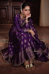 Shop_Safaa_Purple Vegan Silk Woven Floral Buttis Notched Meral Anarkali With Dupatta _at_Aza_Fashions