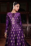 Safaa_Purple Vegan Silk Woven Floral Buttis Notched Meral Anarkali With Dupatta _at_Aza_Fashions