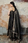 Safaa_Black Vegan Silk Woven Floral Buttis Scoop Strappy Anarkali Pant Set _Online_at_Aza_Fashions