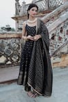 Buy_Safaa_Black Vegan Silk Woven Floral Buttis Scoop Strappy Anarkali Pant Set _Online_at_Aza_Fashions