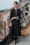 Buy_Safaa_Black Vegan Silk Woven Floral Paisley Notched Zahia Botanic Anarkali Pant Set _at_Aza_Fashions