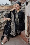 Buy_Safaa_Black Vegan Silk Woven Floral Paisley Notched Zahia Botanic Anarkali Pant Set _Online_at_Aza_Fashions