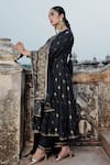 Safaa_Black Vegan Silk Woven Floral Paisley Notched Zahia Botanic Anarkali Pant Set _at_Aza_Fashions