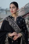 Shop_Safaa_Black Vegan Silk Woven Floral Paisley Notched Zahia Botanic Anarkali Pant Set _at_Aza_Fashions