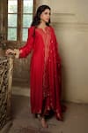 Shop_Safaa_Red Vegan Silk Woven Paisley Round Naubahaa A-line Kurta Pant Set _Online_at_Aza_Fashions