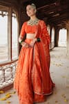 Buy_Safaa_Orange Vegan Silk Woven Jaali Leaf Benazir Pattern Lehenga Set _at_Aza_Fashions