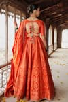 Safaa_Orange Vegan Silk Woven Jaali Leaf Benazir Pattern Lehenga Set _Online_at_Aza_Fashions