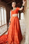 Buy_Safaa_Orange Vegan Silk Woven Jaali Leaf Benazir Pattern Lehenga Set _Online_at_Aza_Fashions