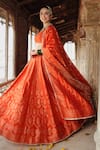 Shop_Safaa_Orange Vegan Silk Woven Jaali Leaf Benazir Pattern Lehenga Set _Online_at_Aza_Fashions