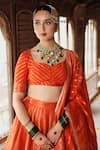 Shop_Safaa_Orange Vegan Silk Woven Jaali Leaf Benazir Pattern Lehenga Set _at_Aza_Fashions