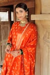 Buy_Safaa_Orange Vegan Silk Woven Floral Notched Meral Cluster Anarkali Pant Set _Online_at_Aza_Fashions