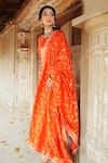 Shop_Safaa_Orange Vegan Silk Woven Floral Notched Meral Cluster Anarkali Pant Set _Online_at_Aza_Fashions