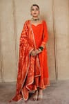 Buy_Safaa_Orange Vegan Silk Woven Floral Butti Sweetheart Shahlaar Anarkali Pant Set _at_Aza_Fashions